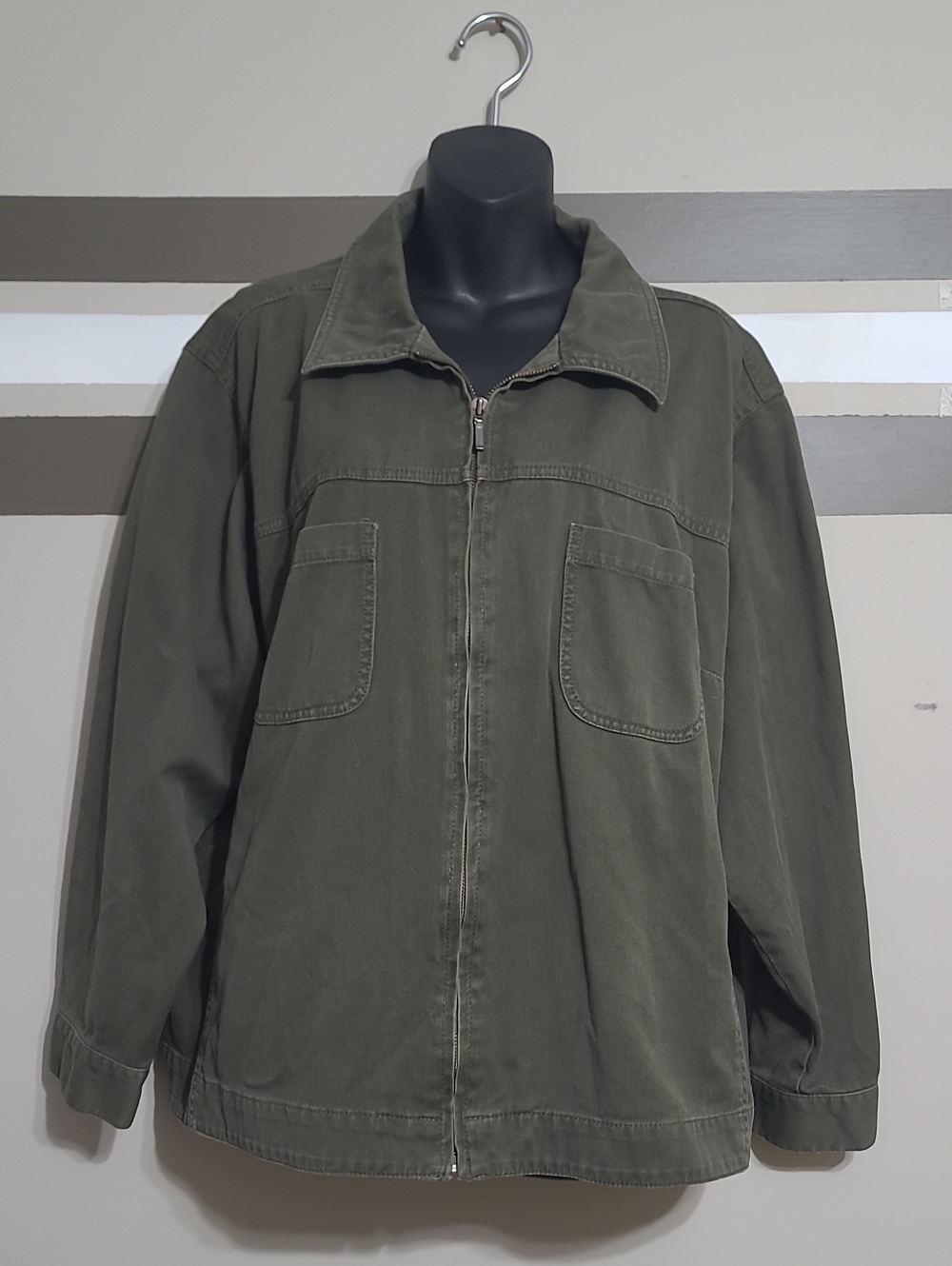 Vintage Relaxed Olive Green Oversized Zip-up Utility Jacket Size Large